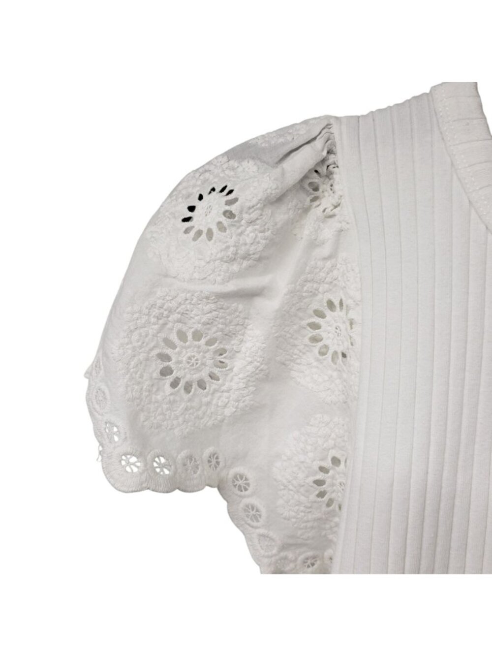 Rails Reza White Ribbed Blouse Eyelet Lace Flutter Sleeve Womens S Girly Western - Picture 5 of 11